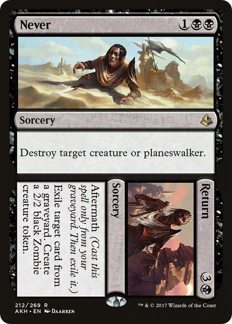 Mtg Amonkhet Rare Never // Return #212, Black