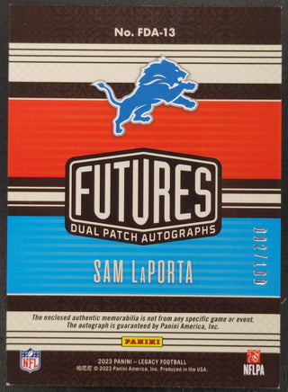 Sam LaPorta Futures Dual Patch Autographs 002 / 100