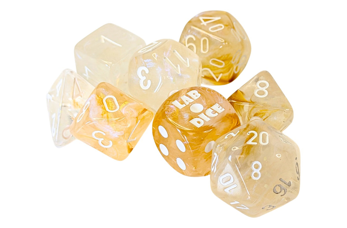 Chessex Lab Dice 10 Borealis Champagne/White 7-Die Set