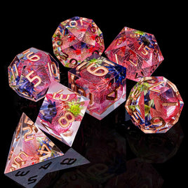 Sharp Edged Flower Themed Resin 7 Piece Polyhedral Dice Set