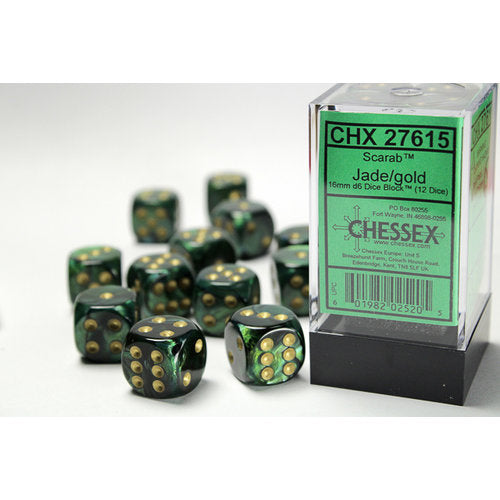 Chessex: D6 Scarab Dice sets - 16mm - Jade / Gold