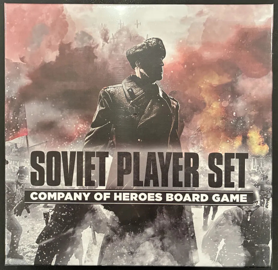 Cover of 'Company of Heroes' board game featuring a Soviet player set with a soldier in a coat and helmet.
