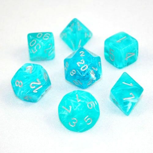 chessex polyhedral cirrus dice set aqua silver