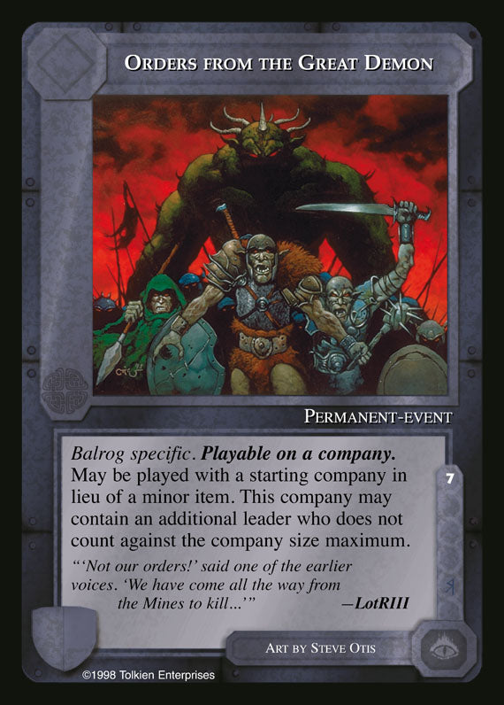Orders from the Great Demon - The Balrog - Middle Earth CCG / TCG PunkOuter Games Orders from the Great Demon - The Balrog - Middle Earth CCG / TCG PunkOuter Games