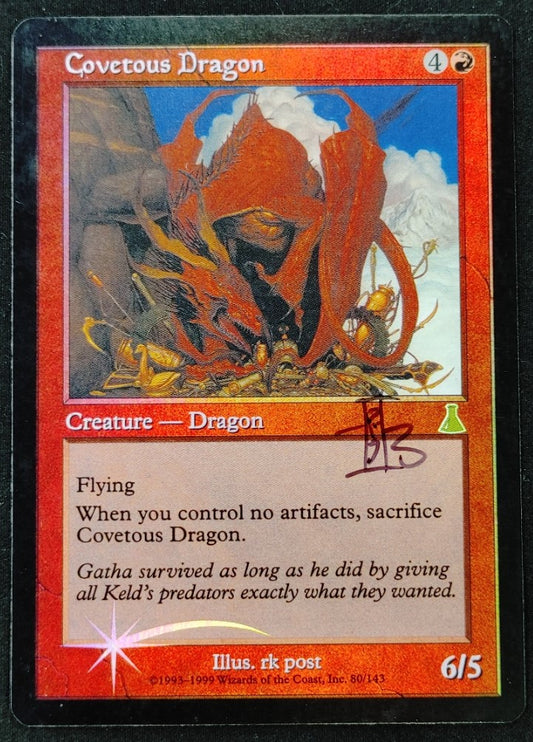 Signed Foil Covetous Dragon - Urza's Destiny - MP