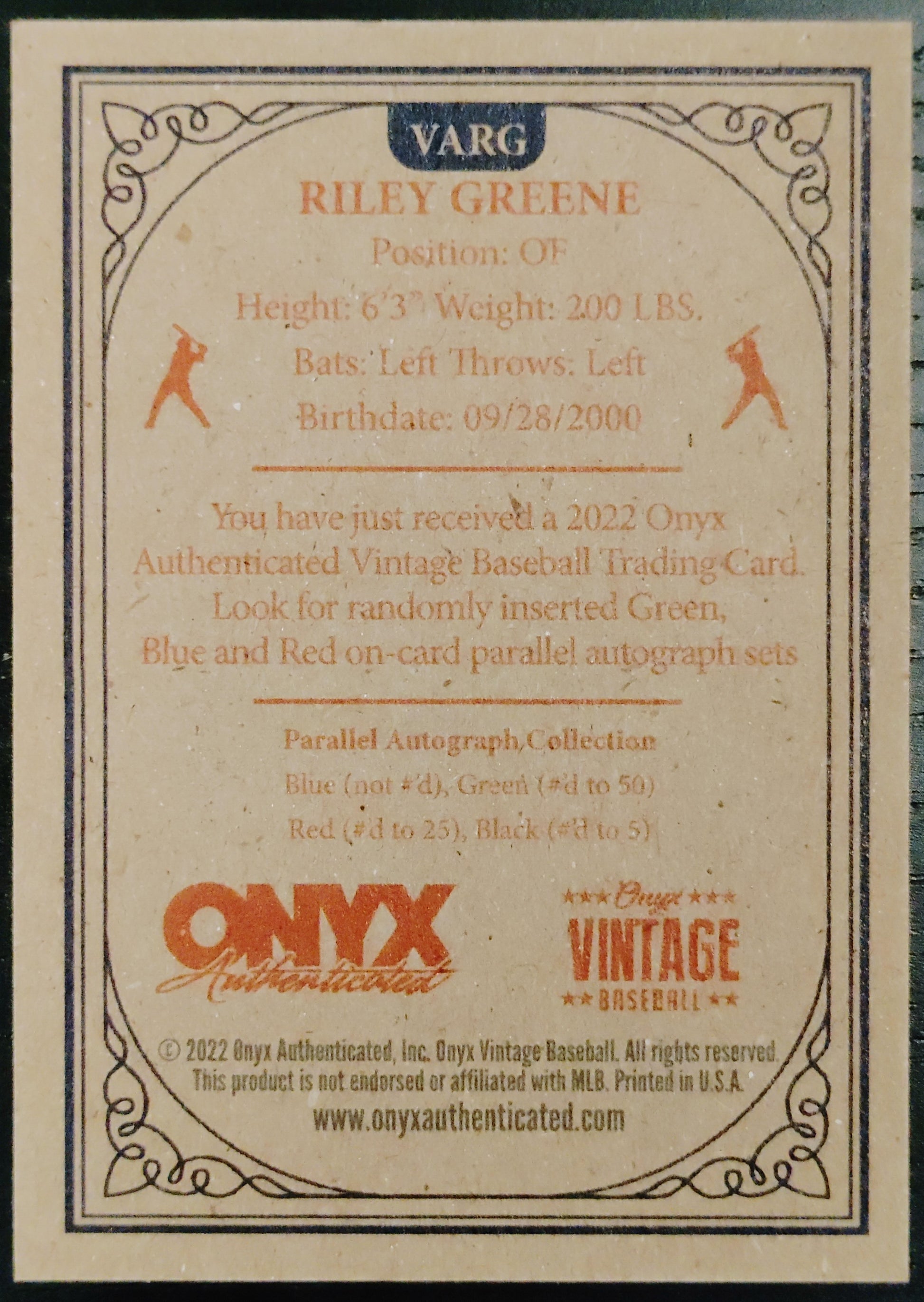 Onyx Vintage Blue Autographed - Riley Greene