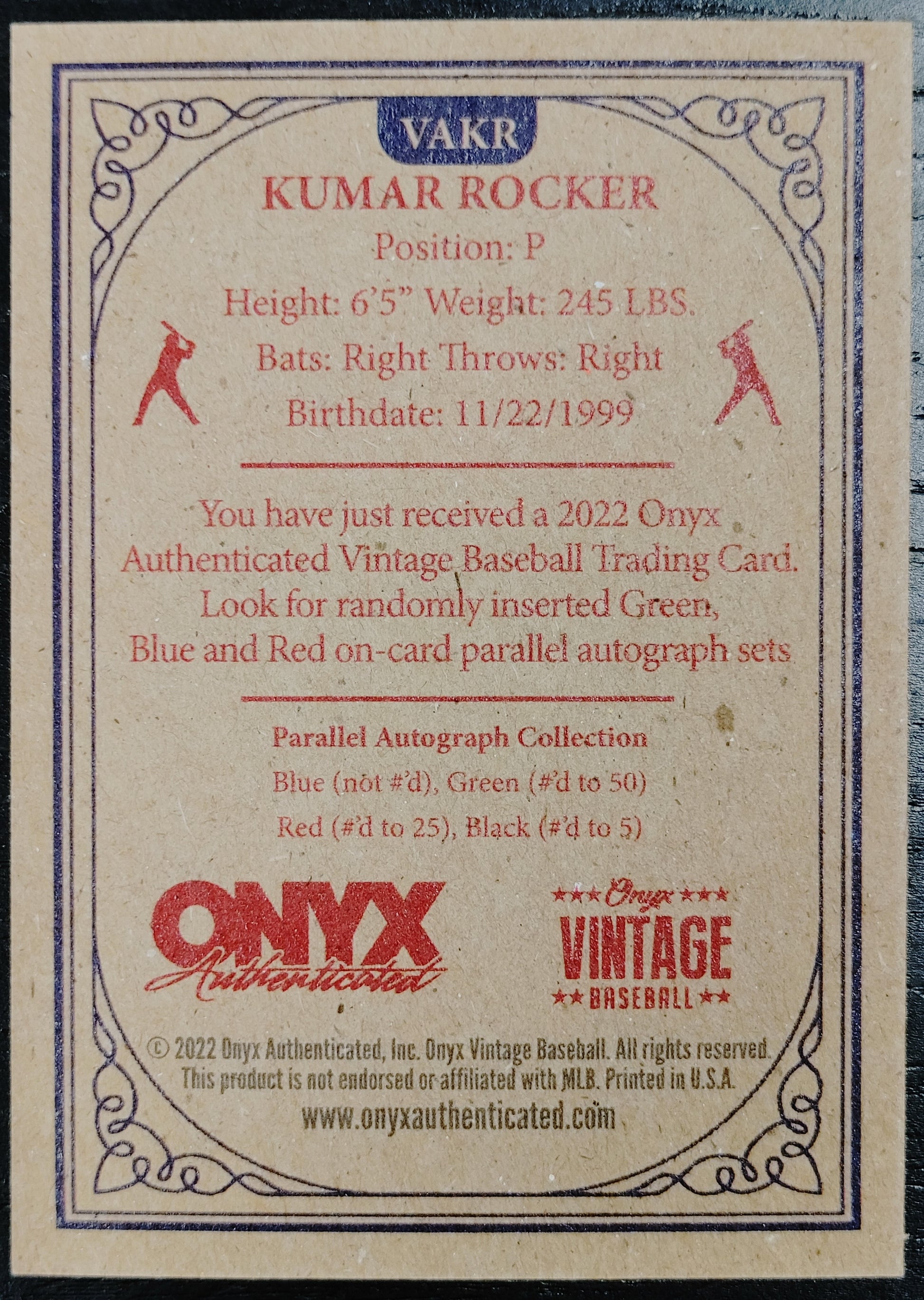 Onyx Vintage Autographed - Kumar Rocker