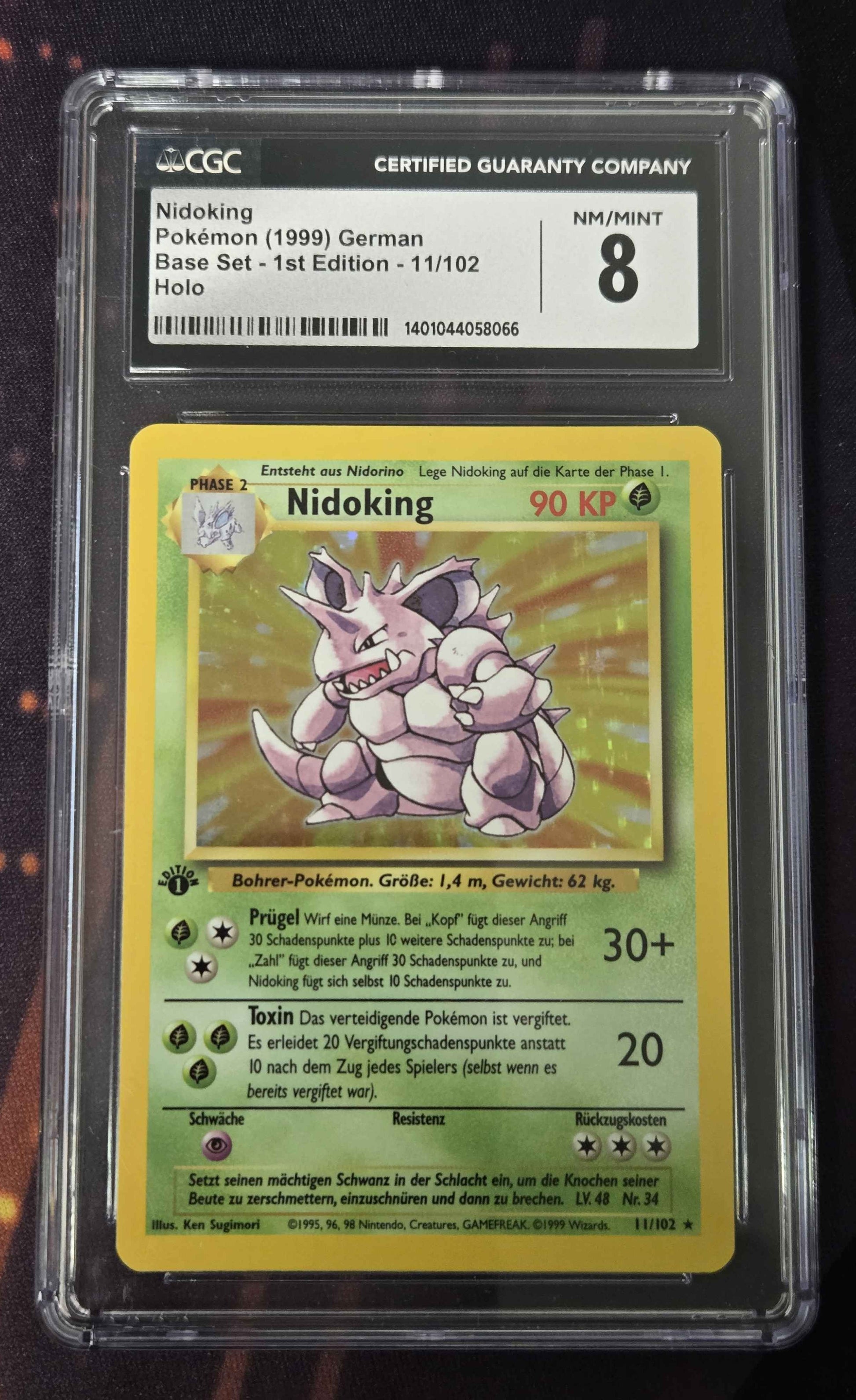 German Pokemon Nidoking # 11/102 Holo Base Set 1st Ed -CGC 8
