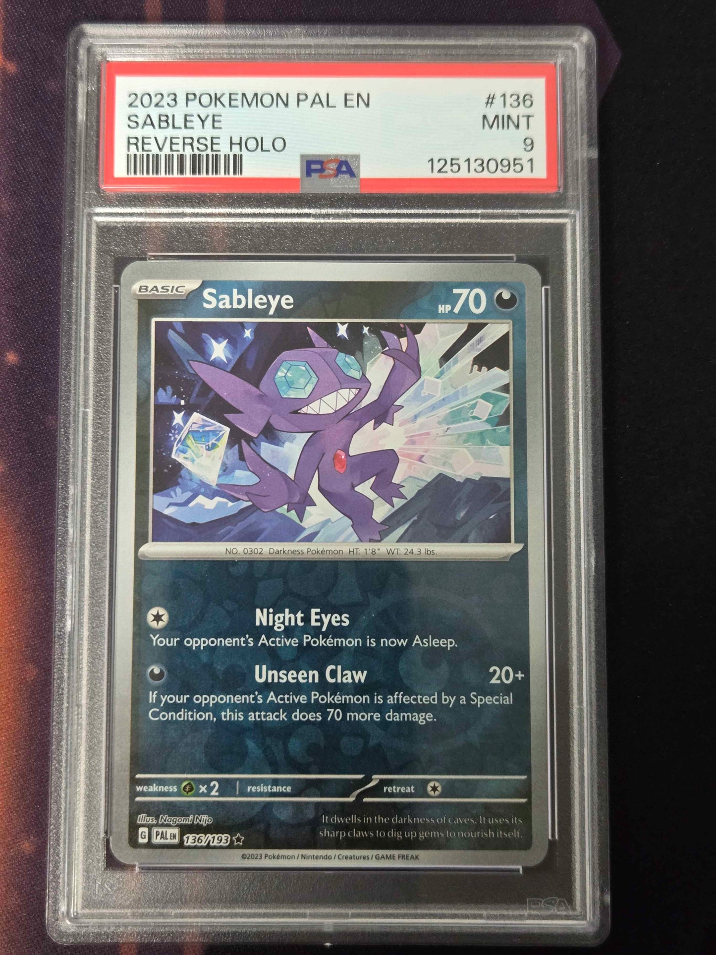 Pokemon Sableye # 136 - Paldea Evolved - Graded PSA 9
