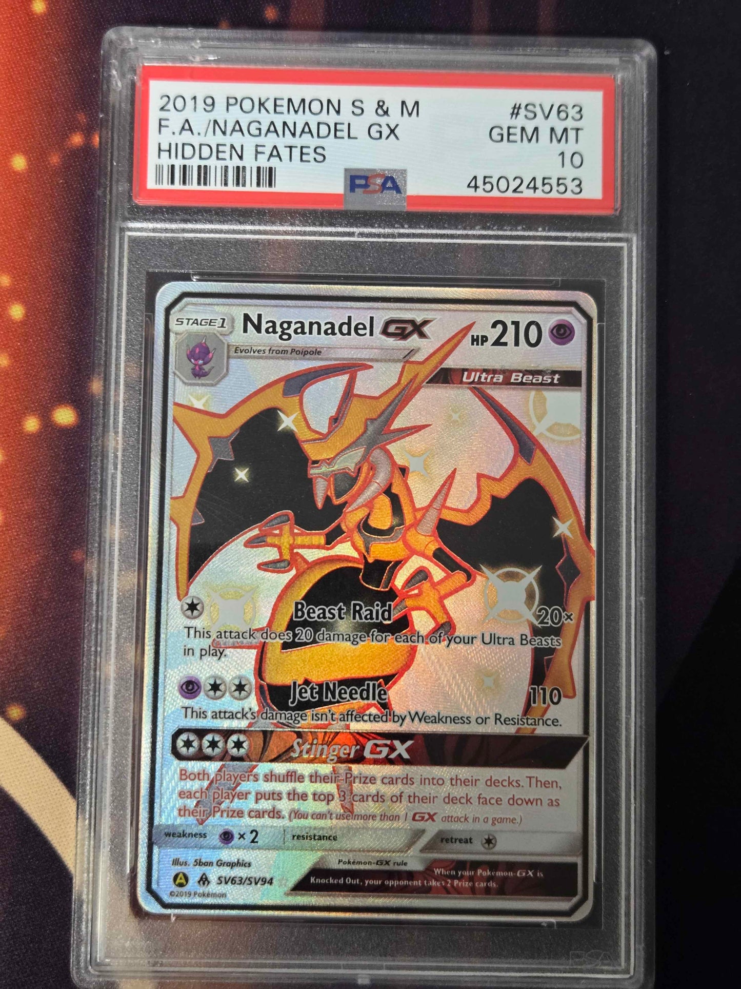Pokemon Naganadel GX # SV63 - Hidden Fates - Graded PSA 10

