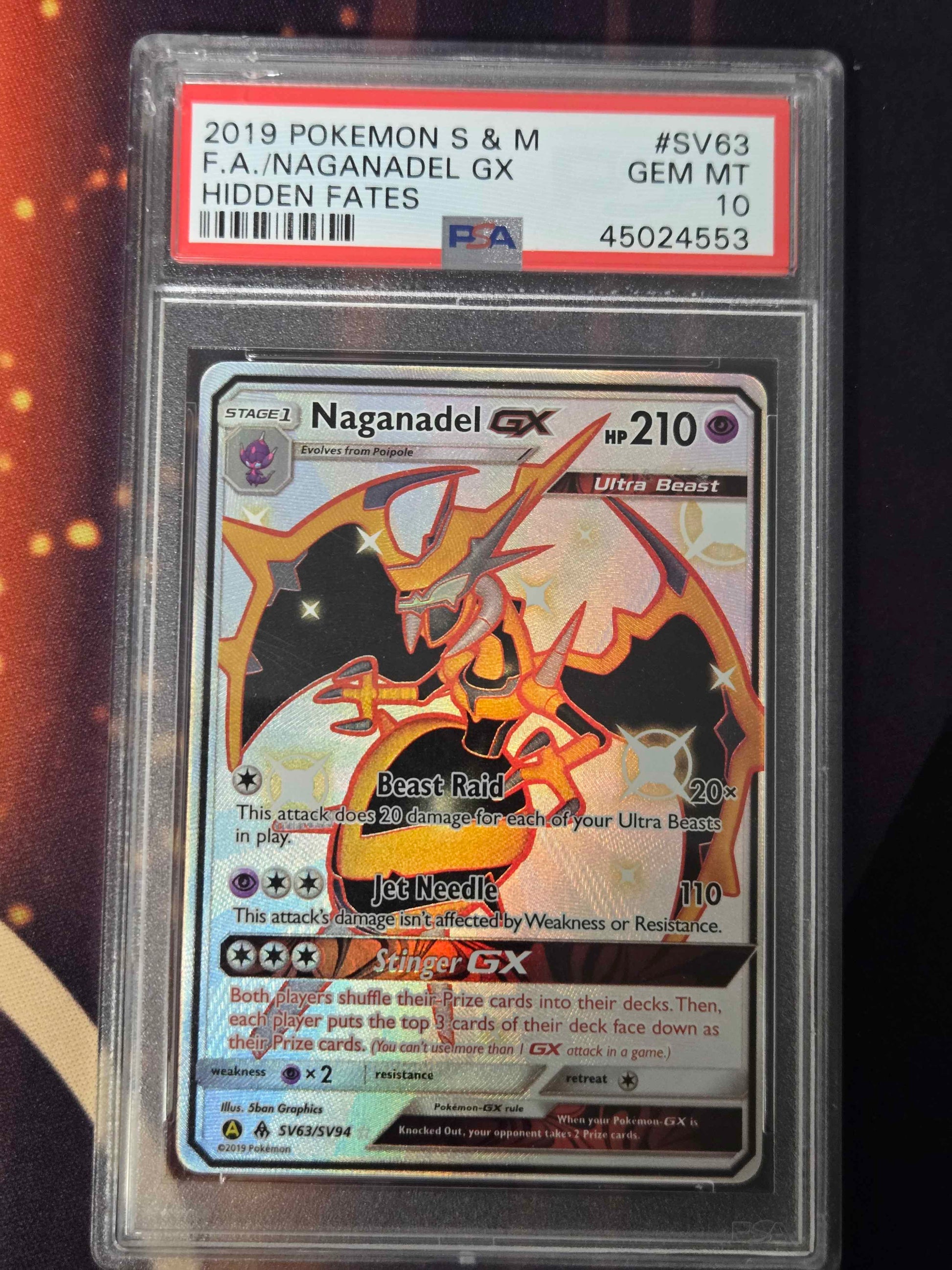 Pokemon Naganadel GX # SV63 - Hidden Fates - Graded PSA 10
