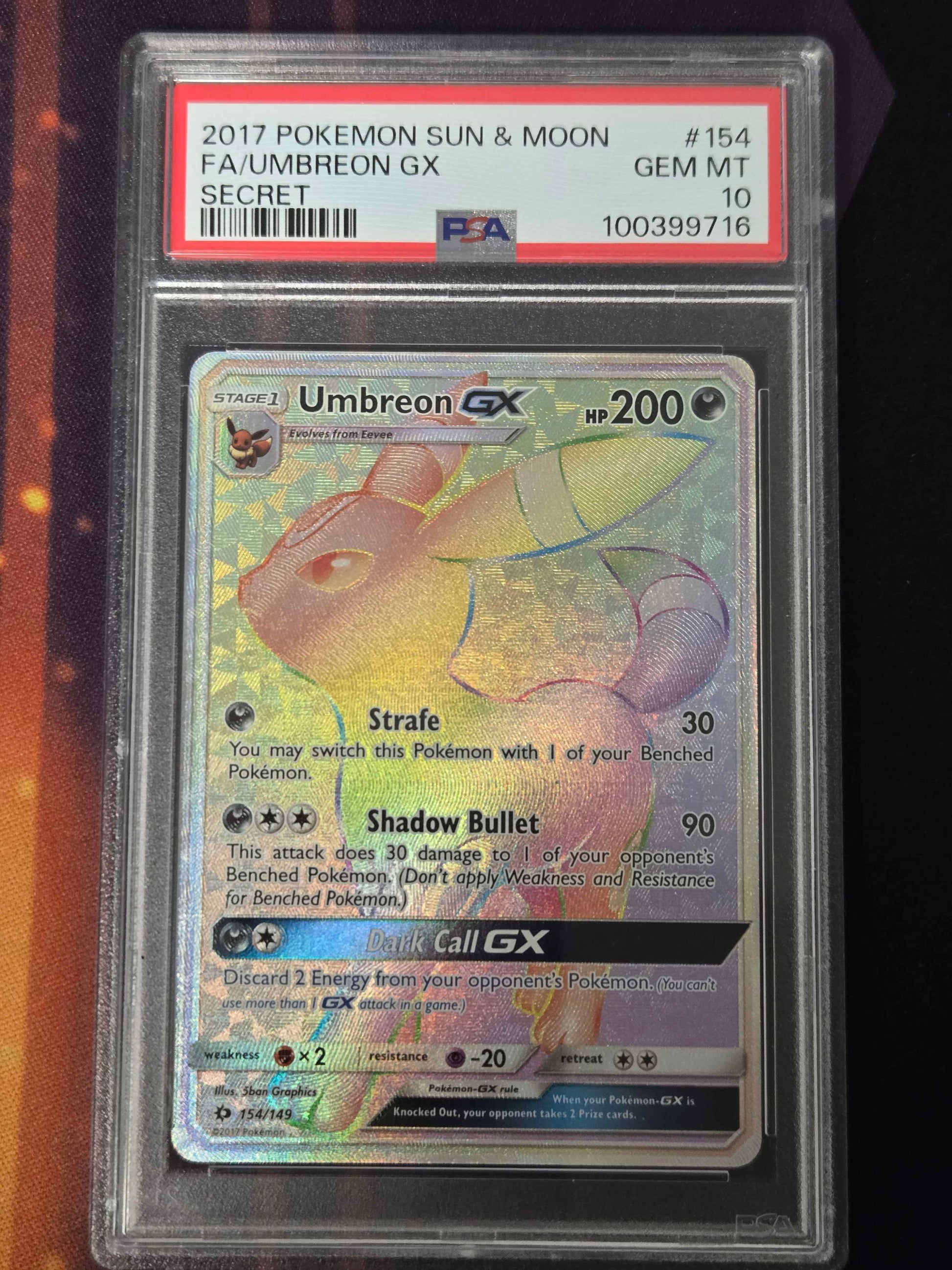 Pokemon Umbreon GX # 154 - Sun & Moon - Graded PSA 10 (Copy)
