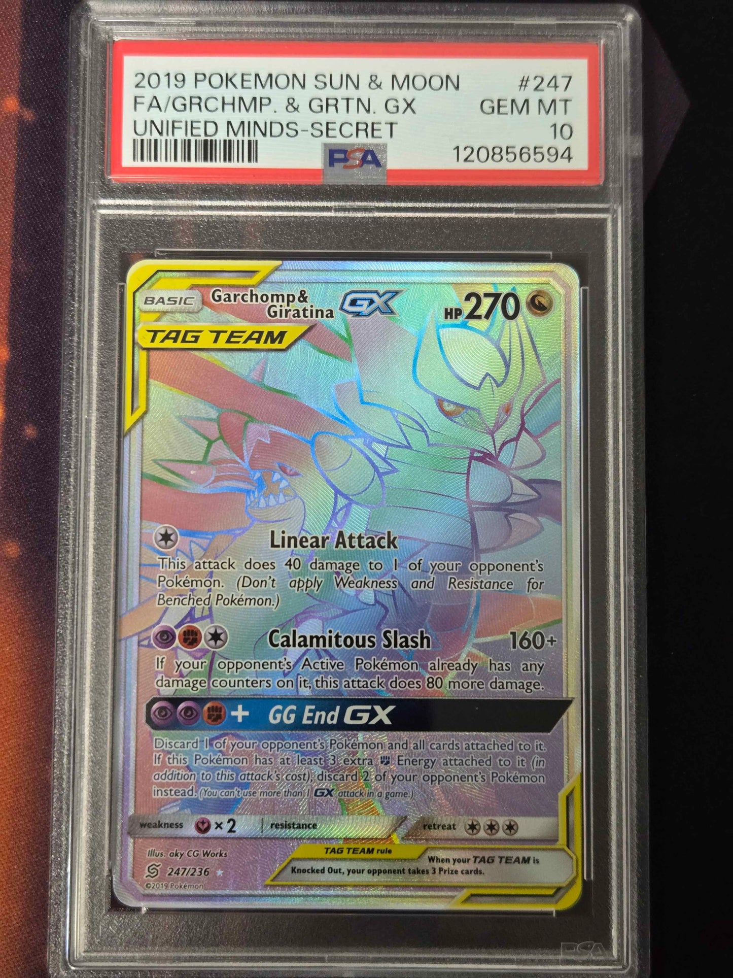 Pokemon Garchomp & Giratina GX # 247 - Sun & Moon - PSA 10
