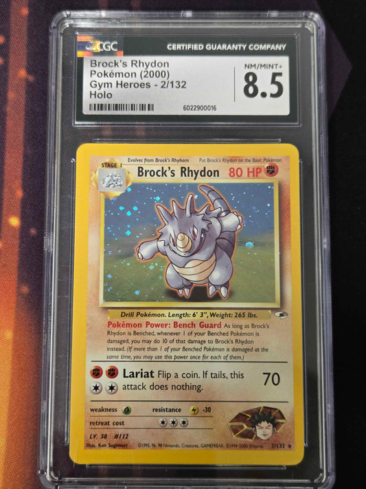 Pokemon Brock's Rhydon # 2/132 - Gym Heroes - Graded CGC 8.5
