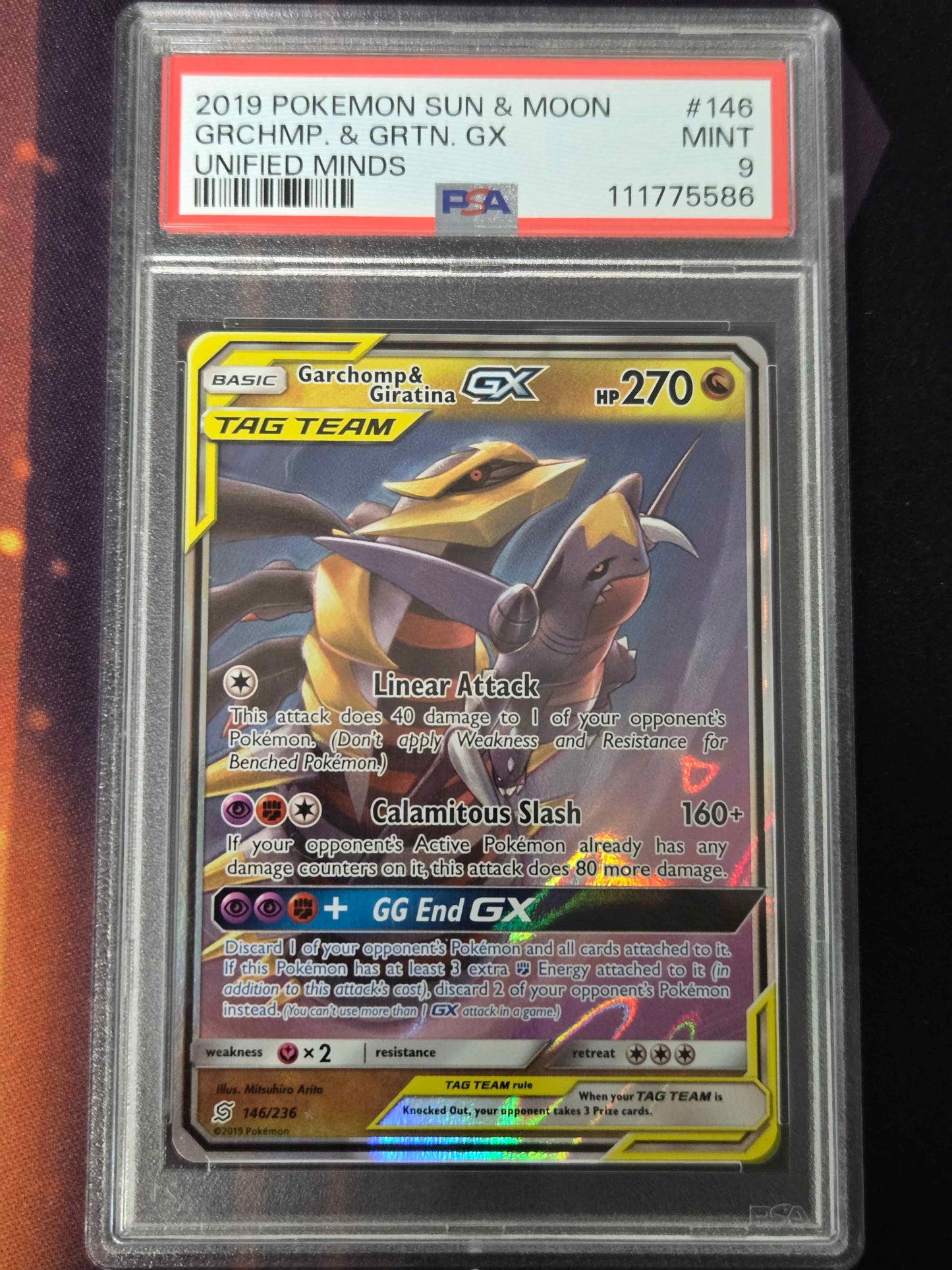 Pokemon Garchomp & Giratina GX # 146 - Unified Minds - Graded PSA 9
