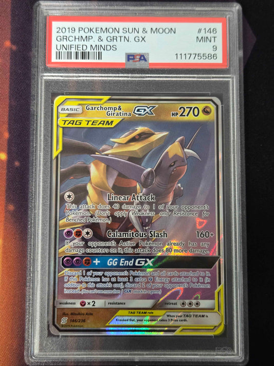 Pokemon Garchomp & Giratina GX # 146 - Unified Minds - Graded PSA 9

