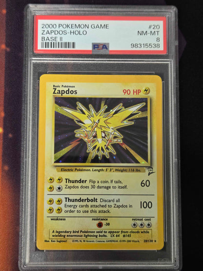 Pokemon Zapdos # 20 - Base Set 2 - Graded PSA 8
