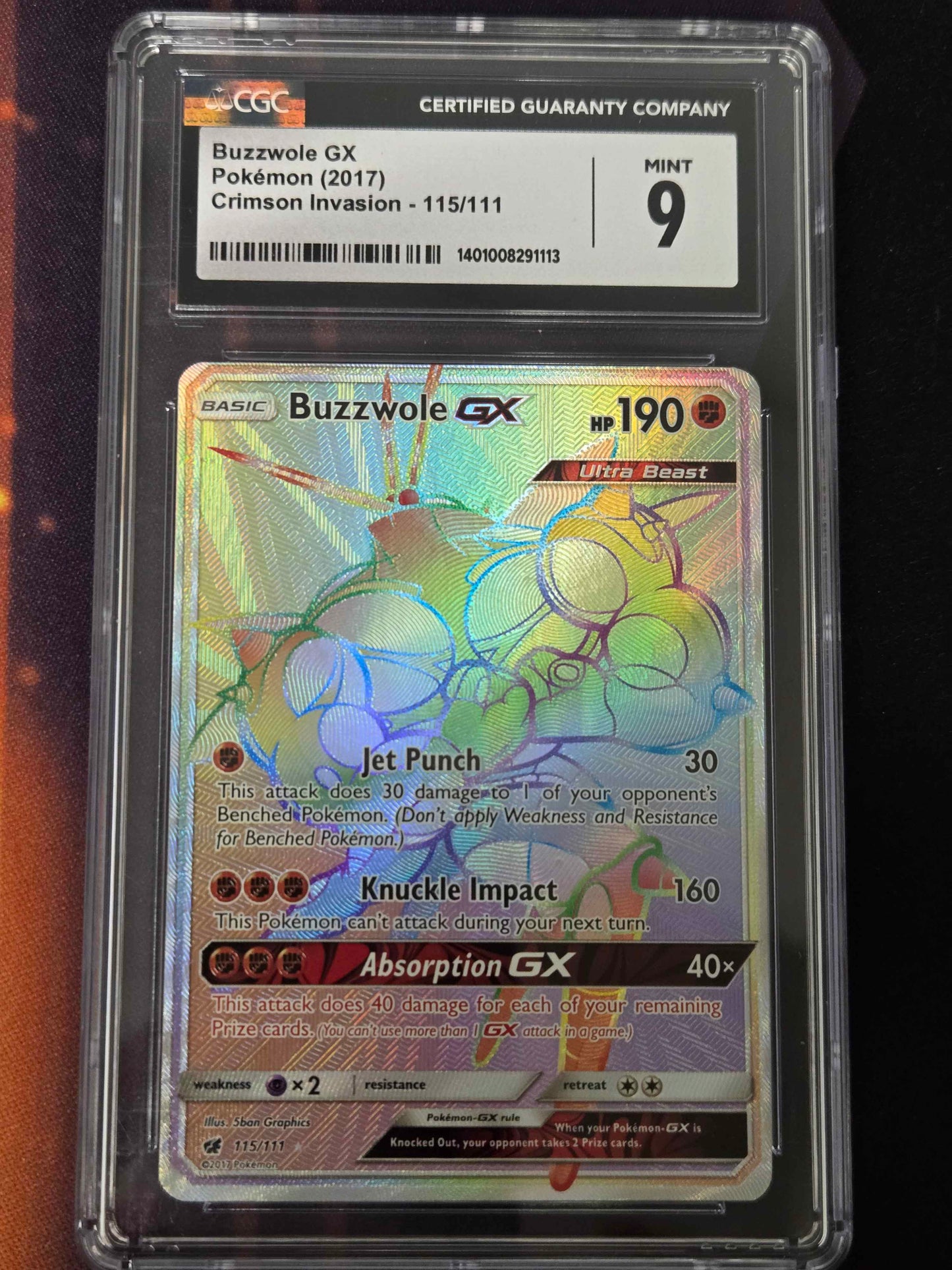 Pokemon Buzzwole GX # 155/111 - Crimson Invasion - Graded CGC 9
