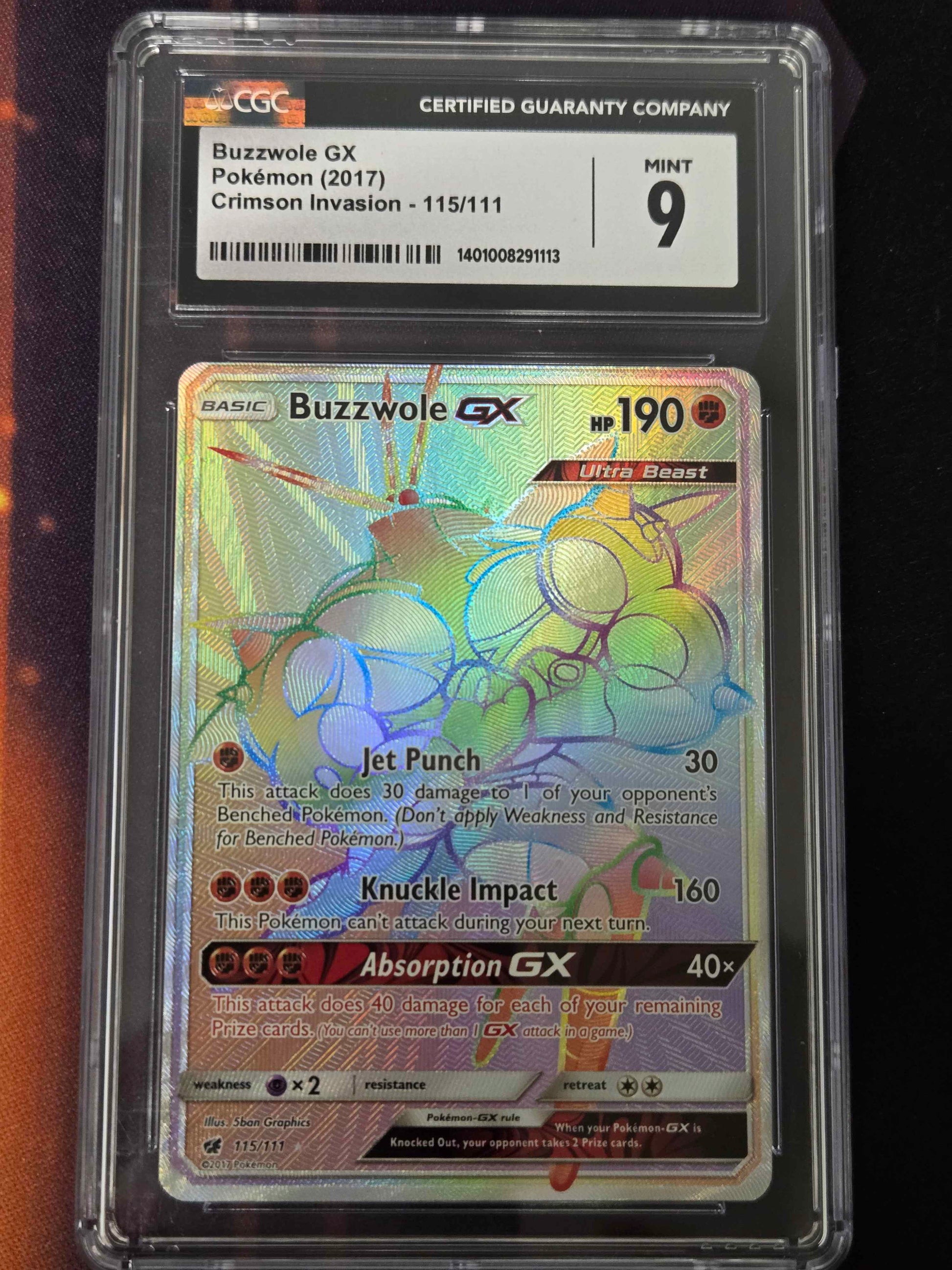Pokemon Buzzwole GX # 155/111 - Crimson Invasion - Graded CGC 9
