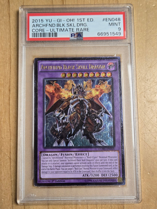 YuGiOh Archfiend Black Skull Dragon # EN048 - CORE - Graded PSA 9
