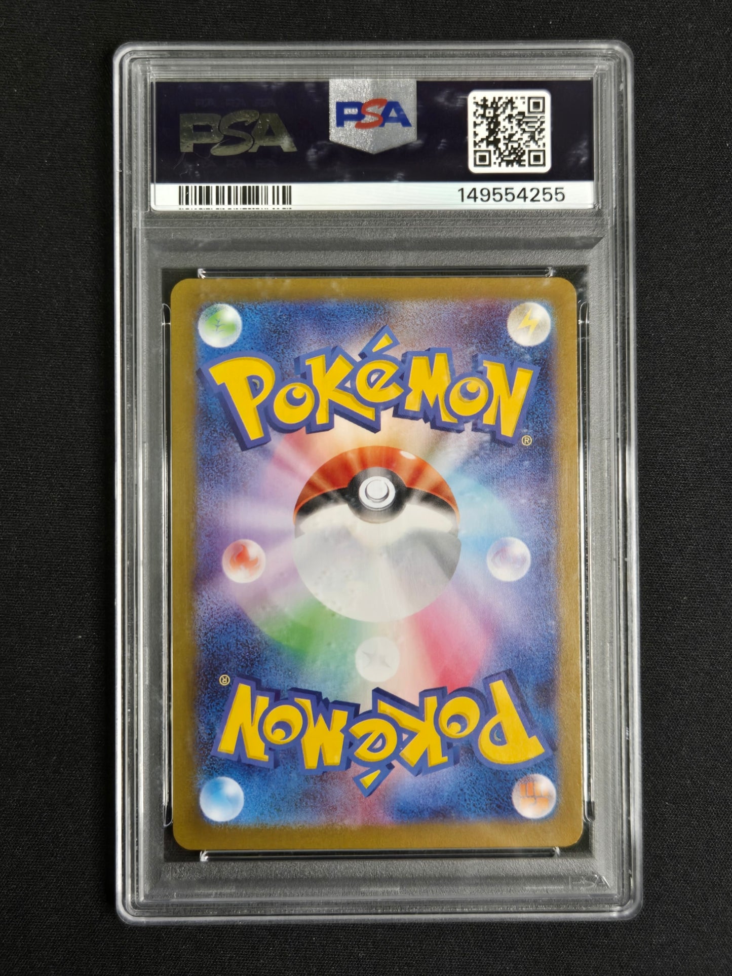 A graded PSA PSA-10 Pokémon card in a clear plastic grading case, photographed against a black background.