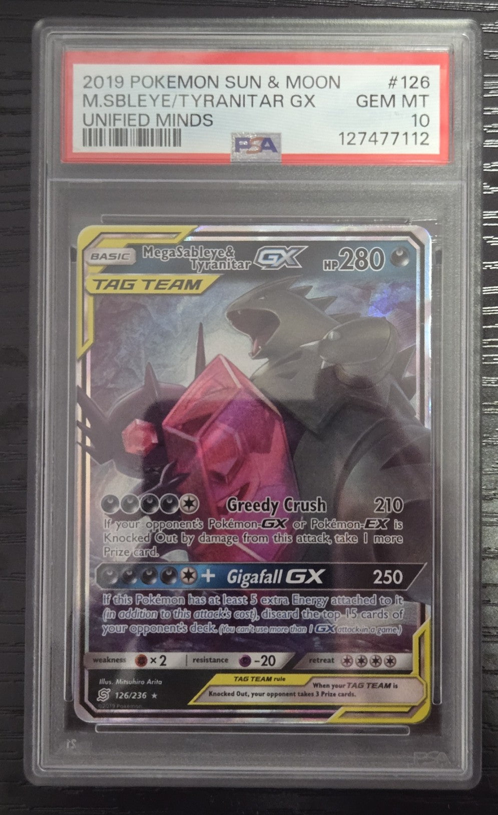 Pokemon Mega Sableye & Tyranitar GX # 126 - Unified Minds - Graded PSA 10