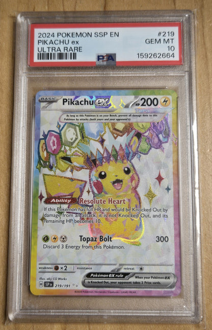 Pokemon Pikachu ex # 219 - Surging Sparks - Graded PSA 10
