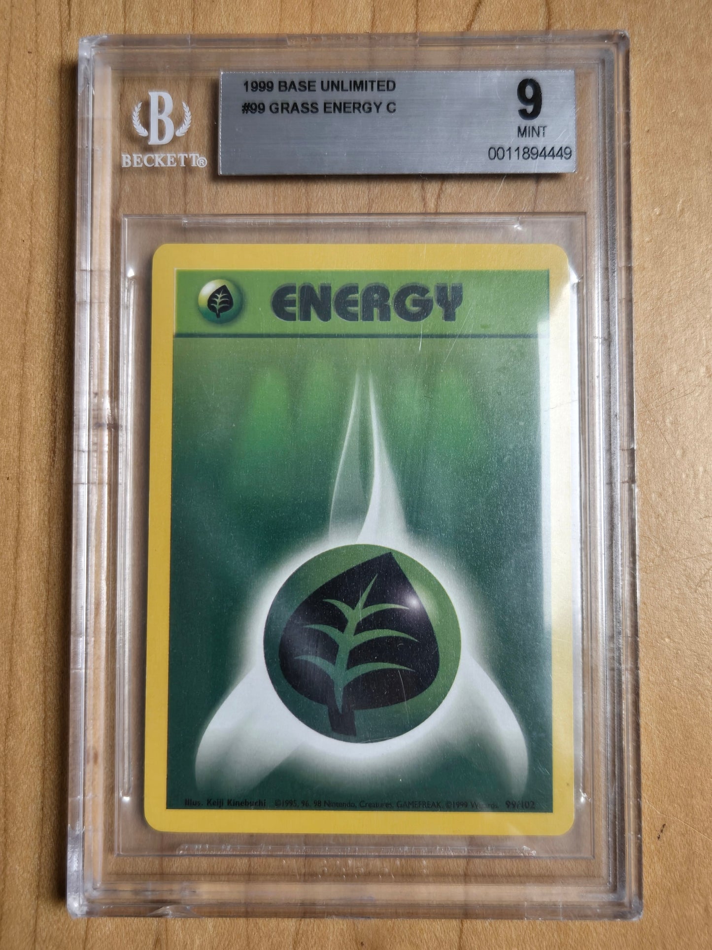Pokemon Grass Energy # 99 - Base Set Unlimited - Graded Beckett 9
