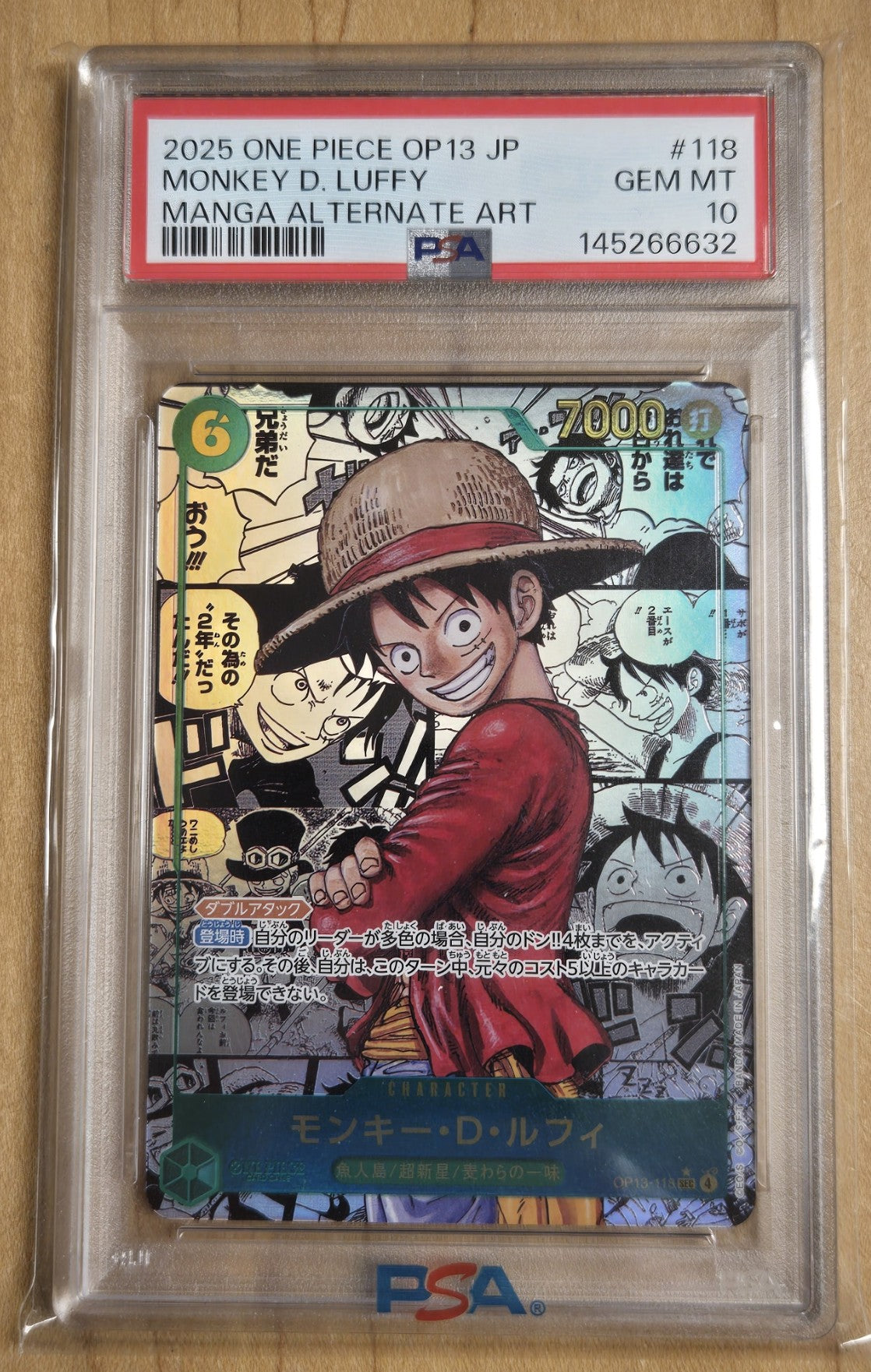 JP One Piece Monkey D Luffy (Alt Art Manga) # 118 - OP 13 - Graded PSA 10
