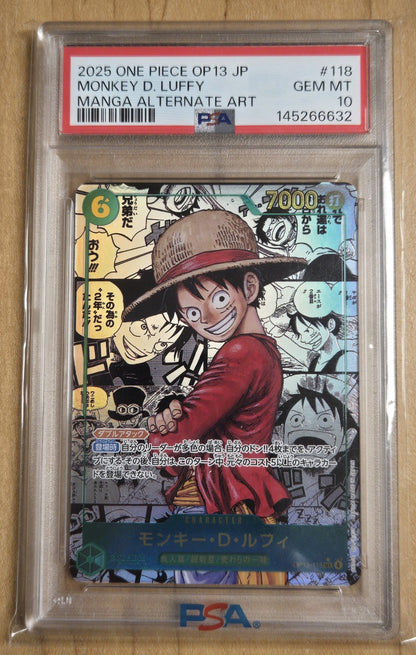 JP One Piece Monkey D Luffy (Alt Art Manga) # 118 - OP 13 - Graded PSA 10
