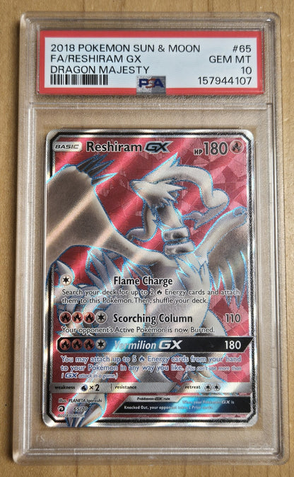 Pokemon Reshiram GX # 65 - Dragon Majesty - Graded PSA 10
