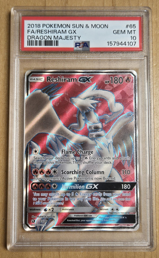 Pokemon Reshiram GX # 65 - Dragon Majesty - Graded PSA 10
