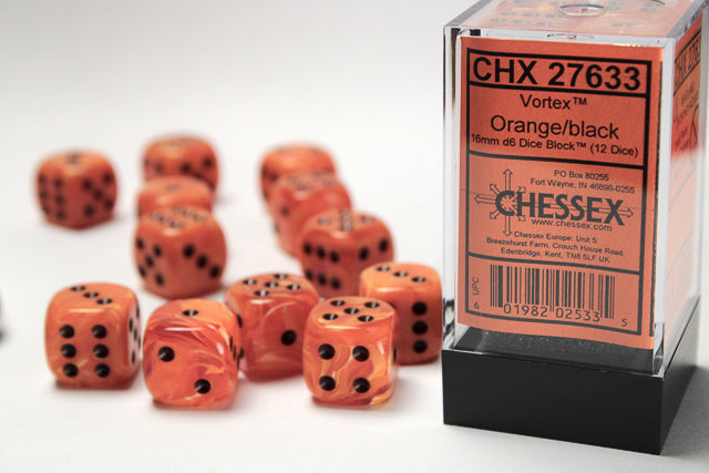 Chessex: D6 Vortex Dice set - 16MM - Orange / Black

