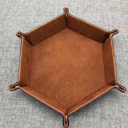 Foldable Dice Tray / Box - Leather Folding Hexagon Shape