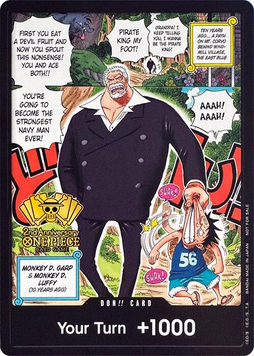 special don card from the 2nd anniversary promo pack. Features monkey.d.garp and luffy.