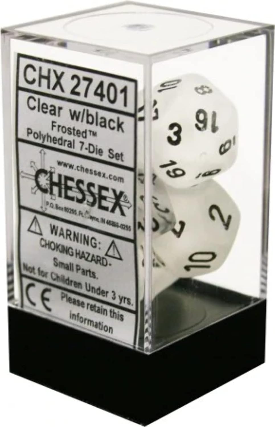 Chessex: Frosted Clear/Black 7-Die Set
