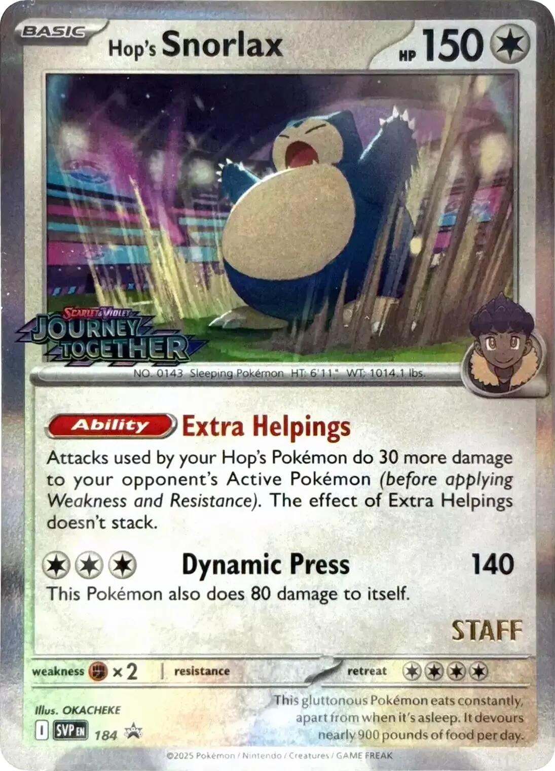Hop's Snorlax - 184 (Prerelease) [Staff]