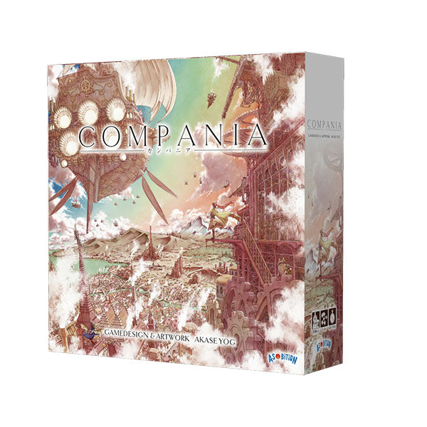 Board game box titled 'Compania' with colorful artwork on a white background
