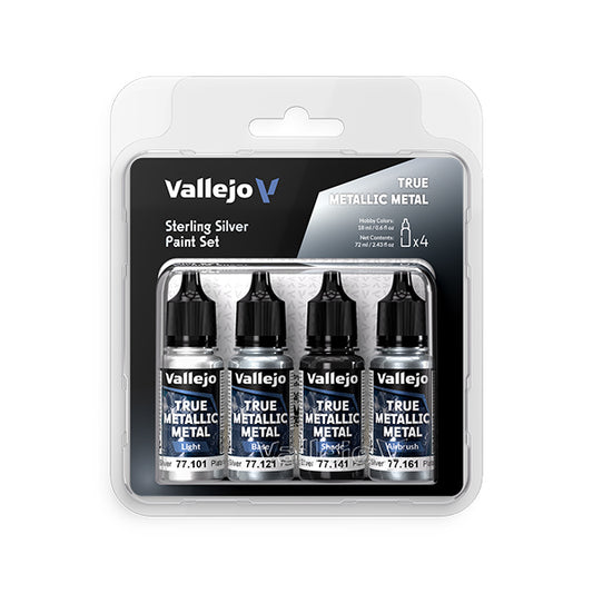 Vallejo True Metallic Metal Set: Sterling Silver (4 Color Set) 18 ml.
