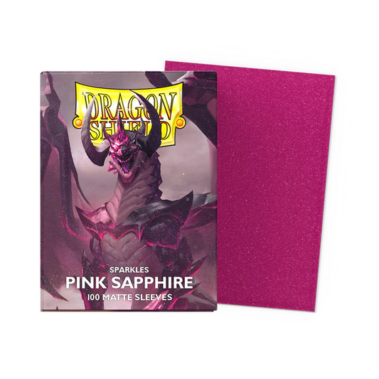 Dragon Shield pink sapphire card sleeves with packaging on a white background