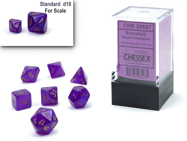 Chessex Borealis Mini Polyhedral 7 Die Set Royal Purple / Gold Luminary
