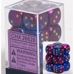 Chessex: Gemini Blue-Purple / Gold 16MM D6 Dice Block
