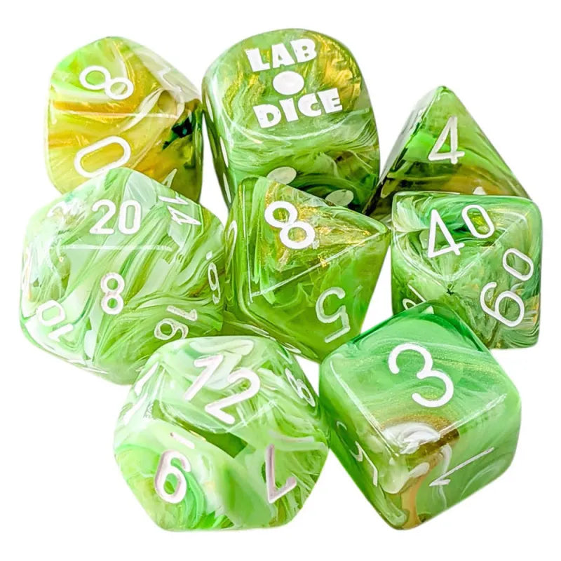 Chessex Lab Dice 10 Marble Sour Green/White 7-Die Set
