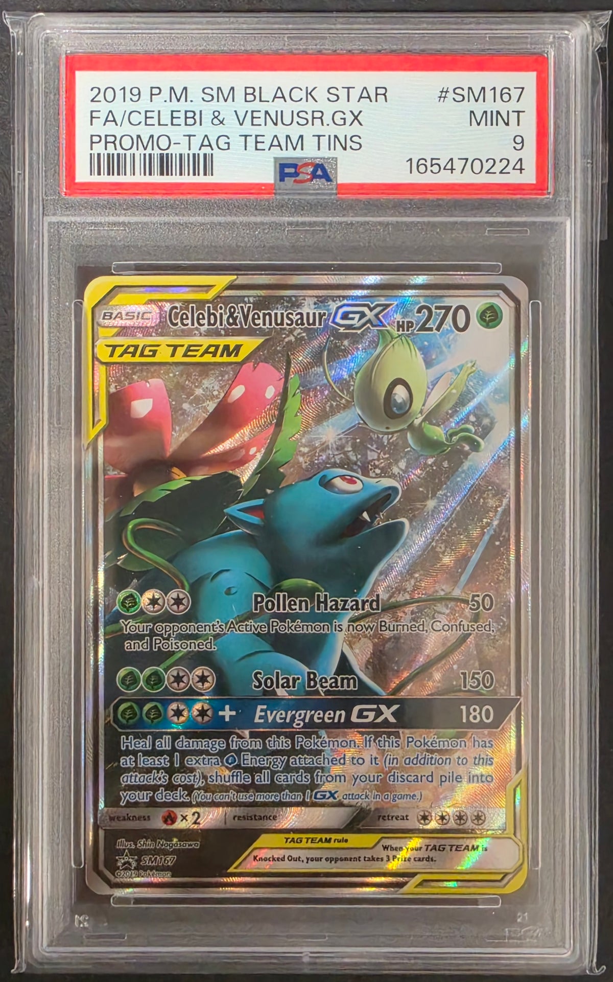 Pokemon Celebi & Venusaur GX # 167 - SM Promo - Graded PSA 9
