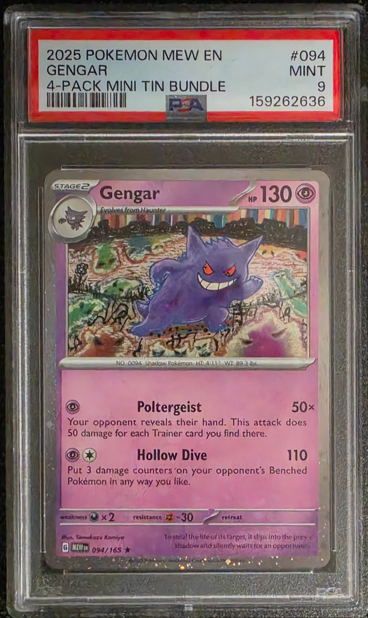 Pokemon Gengar (Cosmo Holo) # 094 - S & V 151 - Graded PSA 9