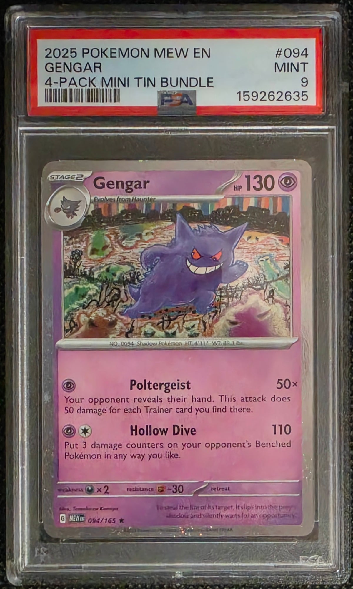 Pokemon Gengar (Cosmo Holo) # 094 - S & V 151 - Graded PSA 9