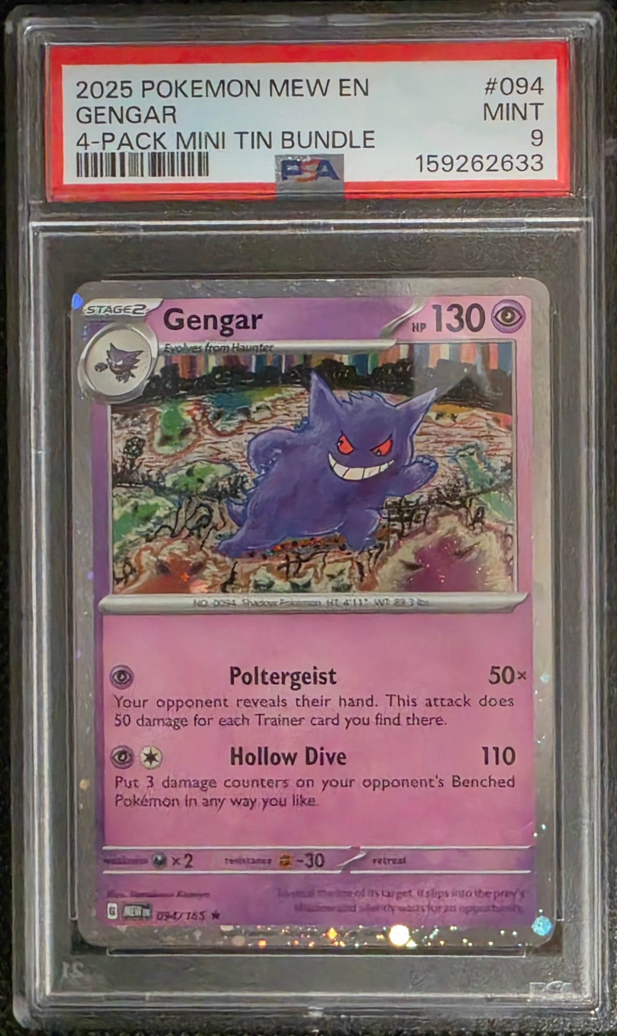 Pokemon Gengar (Cosmo Holo) # 094 - S & V 151 - Graded PSA 9