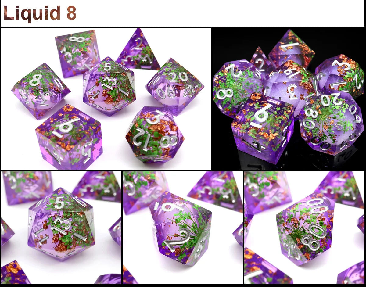 Resin Sharp Edged Themed 7 Piece Polyhedral Dice Set