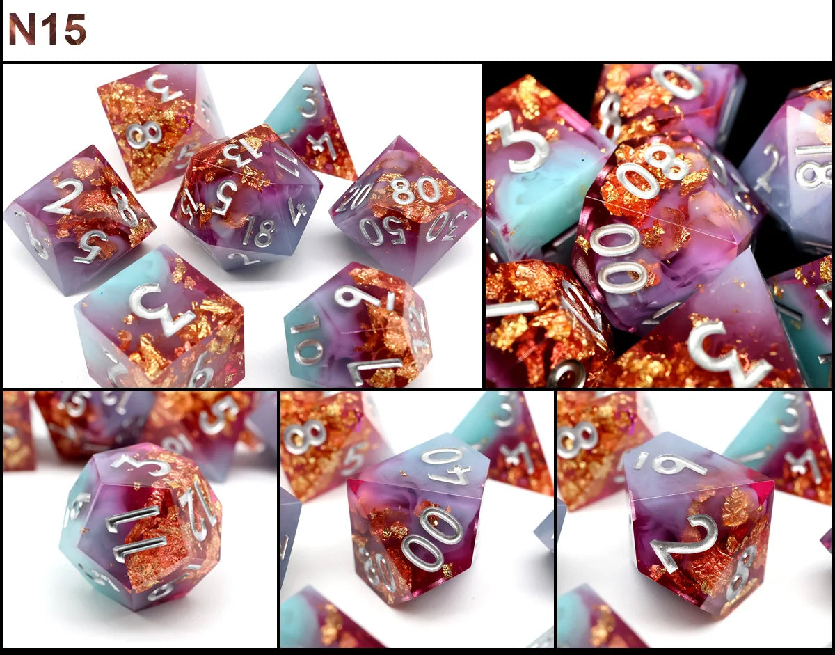 Resin Sharp Edged Themed 7 Piece Polyhedral Dice Set