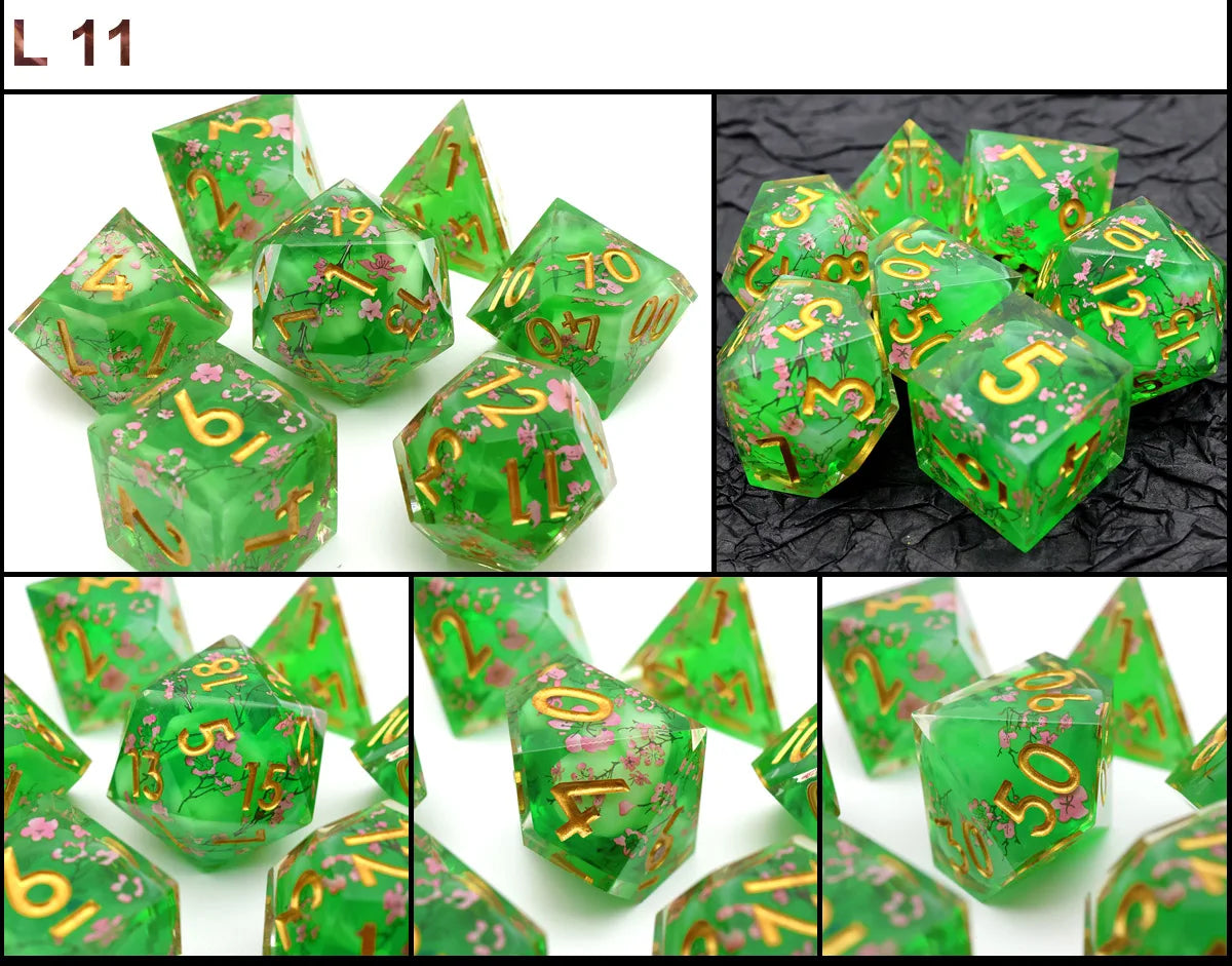 Resin Sharp Edged Themed 7 Piece Polyhedral Dice Set